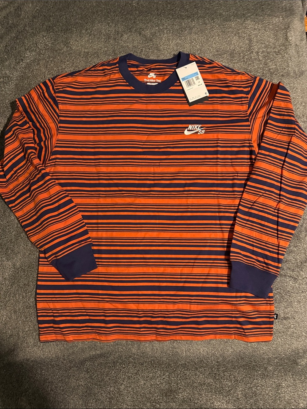 Nike Striped Long Sleeve Tee in Orange and Navy